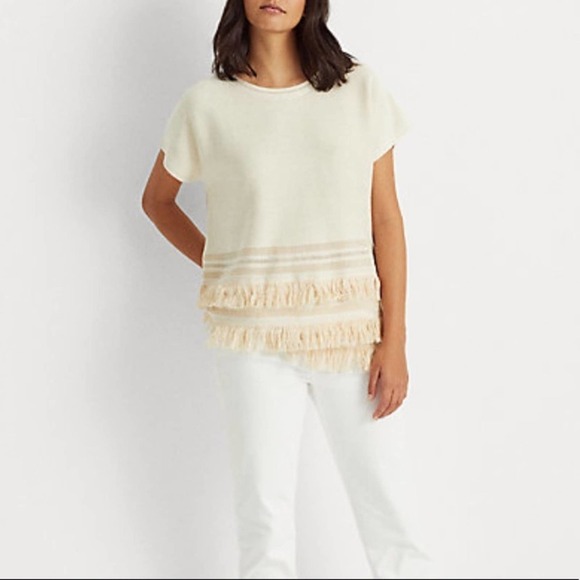 NWT Ralph Lauren Fringe trim Linen Blend boho top - Picture 4 of 11